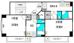 230セゾン立花 1Kの間取図画像