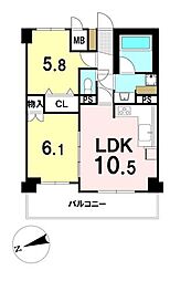 ライオンズマンション保春院西 2LDKの間取図画像