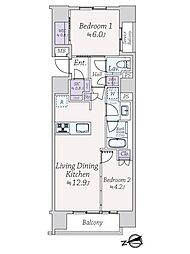 リビオレゾン内神田 2LDKの間取図画像