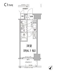 エスリード新北野アーデル 1Kの間取図画像