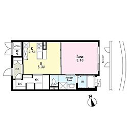 レユニール優 1DKの間取図画像