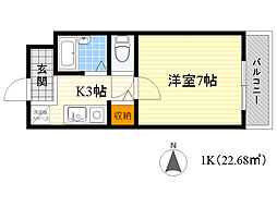 ベルビュー横堤 1Kの間取図画像