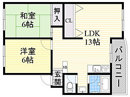 シャンボール鶴見 2LDKの間取図画像