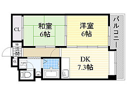アルテハイム城北1号棟 2DKの間取図画像