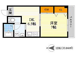 メゾン交楽園参番館 1DKの間取図画像