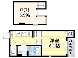 シエルブルー 1Kの間取図画像