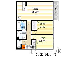 リヴェール鶴見 2LDKの間取図画像