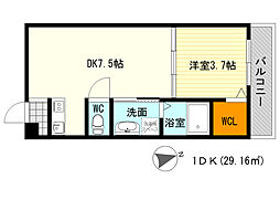 ヴィラ城北公園通り 1DKの間取図画像