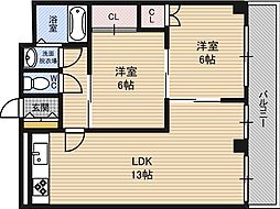 グランドピュア'90 2LDKの間取図画像
