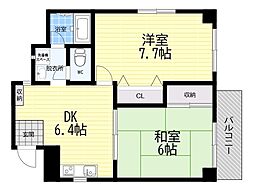 土居マンション 2DKの間取図画像