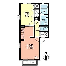 グリーンヴィラ 1LDKの間取図画像