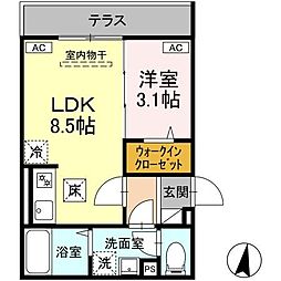 クローネ湘南 1LDKの間取図画像