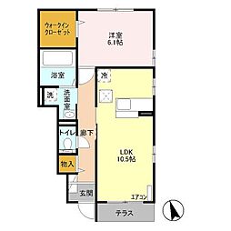 ベルヴィル湘南 1LDKの間取図画像