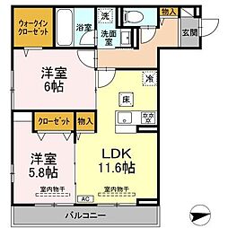 茅ヶ崎市香川3丁目アパート 2LDKの間取図画像