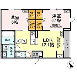 ドムスクレスト森野 2LDKの間取図画像
