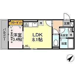 ブリーズコースト夕陽ヶ丘 1LDKの間取図画像
