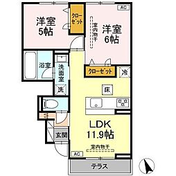 グラースK 2LDKの間取図画像