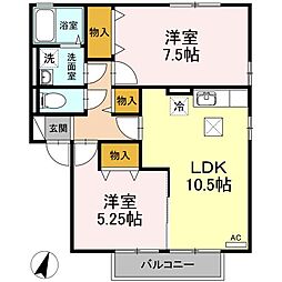 エタージュB 2LDKの間取図画像