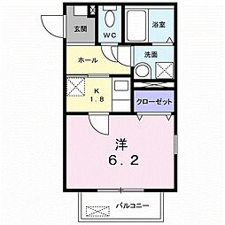 モデルノ・カーサ 1Kの間取図画像