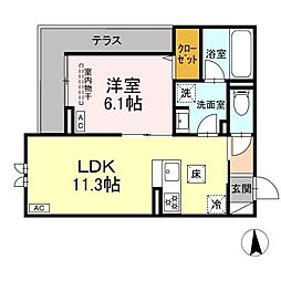 江リシア泉町 1LDKの間取図画像