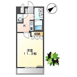 フローラ 1Kの間取図画像