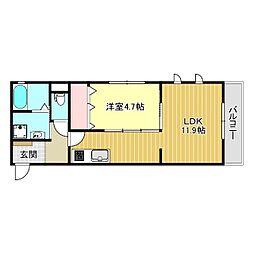 フェリスタ西条町 1LDKの間取図画像