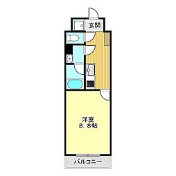 プランドールエス 1Kの間取図画像