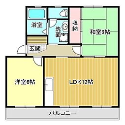 駅北マンションA 2LDKの間取図画像