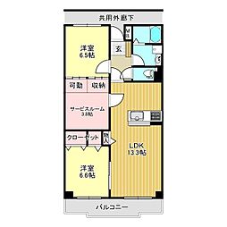 サンセール 2LDKの間取図画像