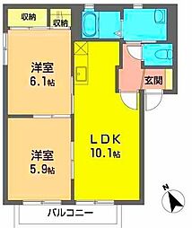 ファミール中田 2LDKの間取図画像