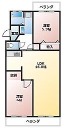 エトワールK 2LDKの間取図画像