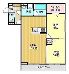D-Crinum共栄町 2LDKの間取図画像