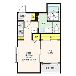 ハーモニーテラス下中村町 1LDKの間取図画像