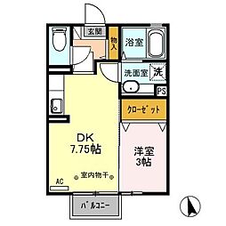 グリーンローズB 1DKの間取図画像