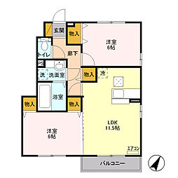 メゾンソレイユB 2LDKの間取図画像