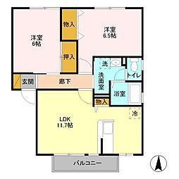 ラフランス和貴1 2LDKの間取図画像