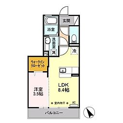 シャ・ペルサンC 1LDKの間取図画像