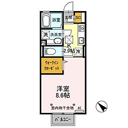 D-room思川ヴィオレD 1Kの間取図画像