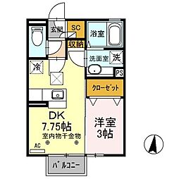 サンアロース 1DKの間取図画像