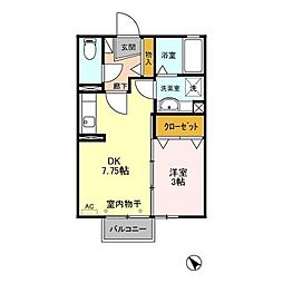 フラワーリングB棟 1DKの間取図画像