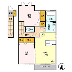 プレジールC 2LDKの間取図画像