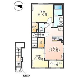 小山市西城南5丁目アパート 2LDKの間取図画像
