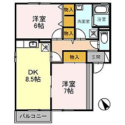 コーポグランデB 2DKの間取図画像