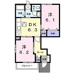 エクセルハイムのぎA 2DKの間取図画像