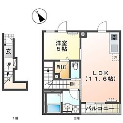 下野市緑2丁目アパート 1LDKの間取図画像