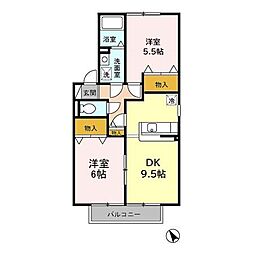 フラワーレジデンス鈴木参番館 2DKの間取図画像