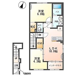 (仮)千駄塚新築アパートA 2LDKの間取図画像