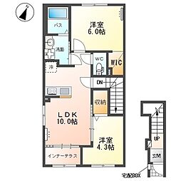 (仮)千駄塚新築アパートA 2LDKの間取図画像
