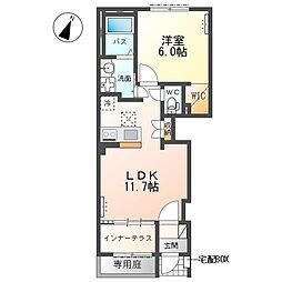 (仮)千駄塚新築アパートA 1LDKの間取図画像