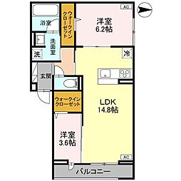 小山市城東6丁目アパート 2LDKの間取図画像